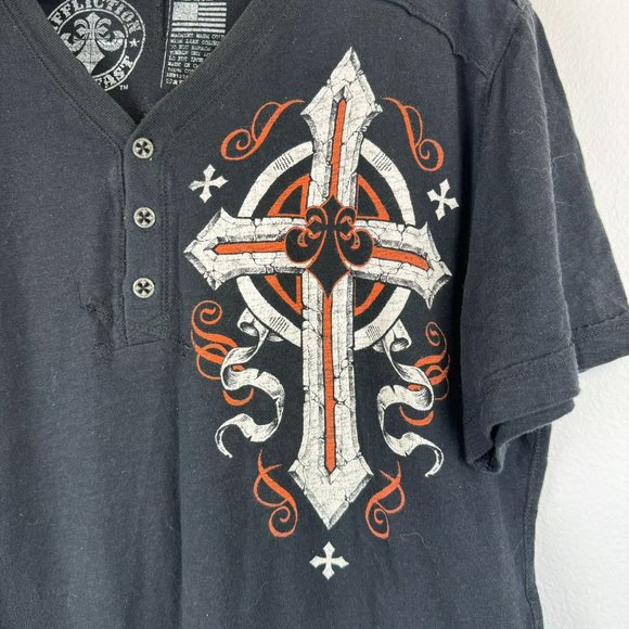 Affliction Men's Black Graphic Henley T-Shirt M - Picture 3 of 6